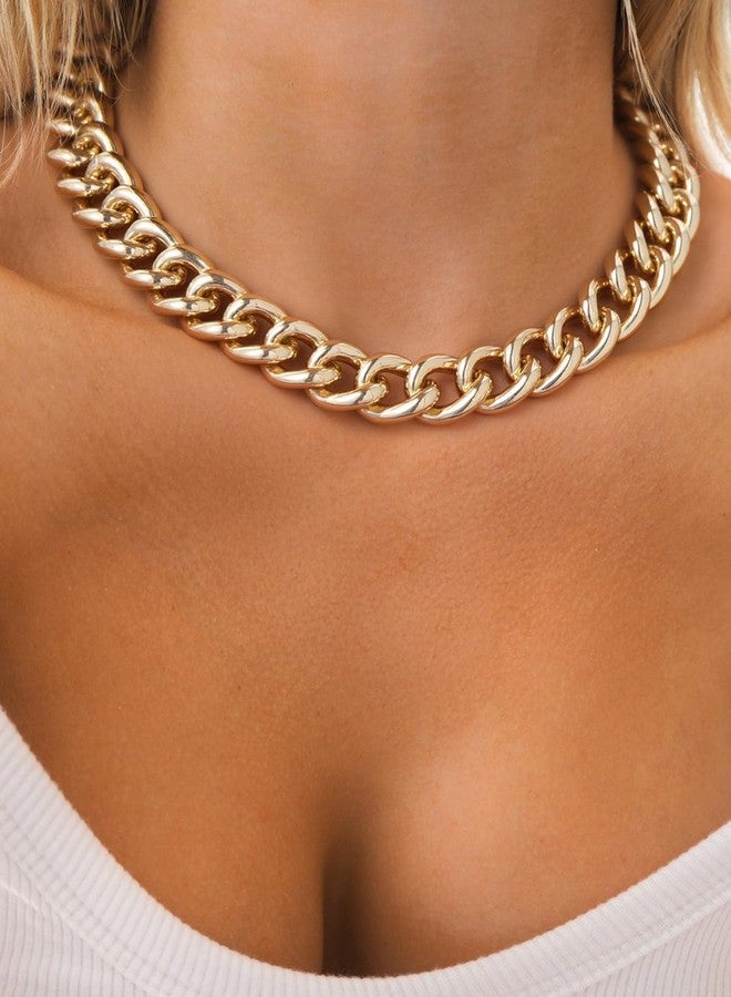 U7 Lightweight Chunky Gold Necklace, Thick Aluminum Gold Statement Necklace for Women, 18In Trendy Punk Hip Hop Chunky Necklace with Gift Box, Unique Buckle Design for Versatile Wear, 16mm Wide - Image 2