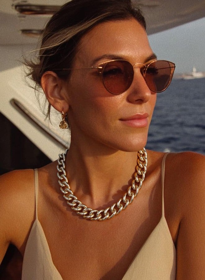 U7 Lightweight Chunky Gold Necklace, Thick Aluminum Gold Statement Necklace for Women, 18In Trendy Punk Hip Hop Chunky Necklace with Gift Box, Unique Buckle Design for Versatile Wear, 16mm Wide - Image 3