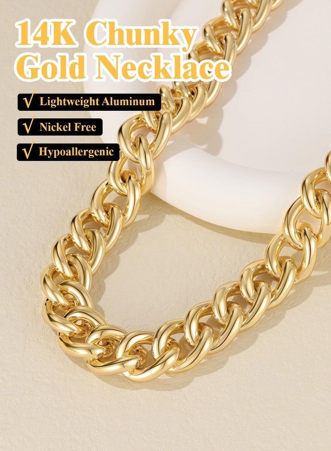U7 Lightweight Chunky Gold Necklace, Thick Aluminum Gold Statement Necklace for Women, 18In Trendy Punk Hip Hop Chunky Necklace with Gift Box, Unique Buckle Design for Versatile Wear, 16mm Wide - Image 5