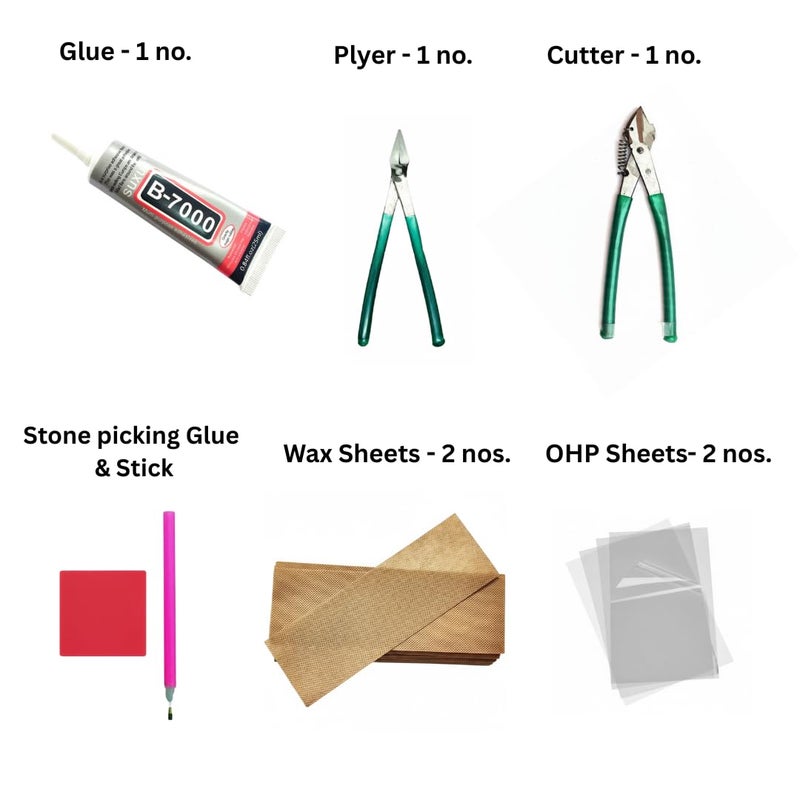 Cartol Jewellery Making Kit for Girls | Jewel Making Kit with Plier, Cutter, Glue, OHP Sheets, Wax Sheets & Stone Picking Pen | Jewelry Making Materials materials for Earrings, Pendants, Beads, Chains & Crafts (Starter Kit) - Image 3