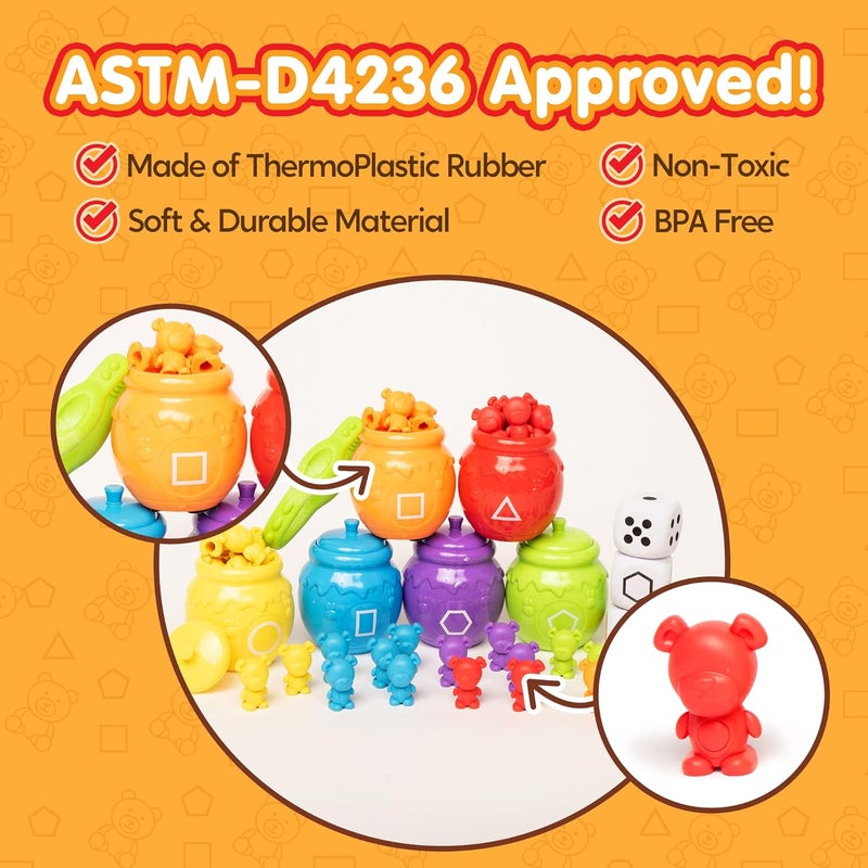 JOYIN Rainbow Counting Bears with Matching Sorting Cups - 83 Pcs Set Learning Toys for Kids Age 3+, Number Sorting, Color Recognition, Tweezers, Dice, Instruction Book, Educational Gift - Image 4