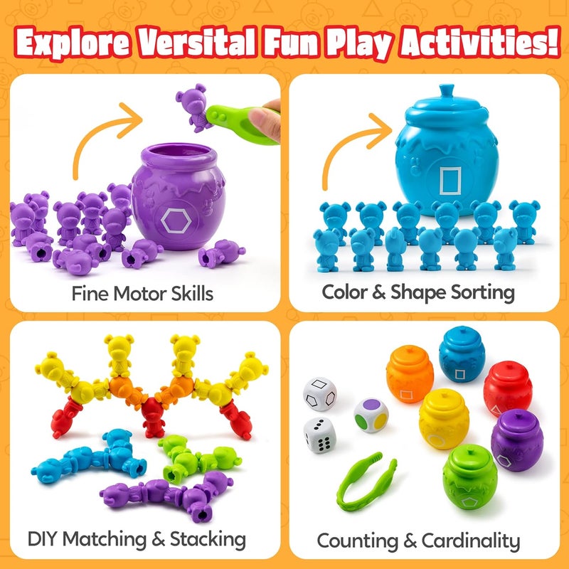 JOYIN Rainbow Counting Bears with Matching Sorting Cups - 83 Pcs Set Learning Toys for Kids Age 3+, Number Sorting, Color Recognition, Tweezers, Dice, Instruction Book, Educational Gift - Image 2
