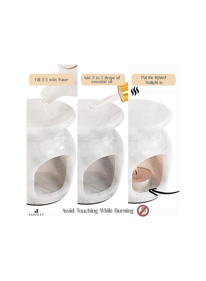 راديكالن مبخرة زيت من الرخام الأبيض | موزع عطري يدوي الصنع، مقاس ٤ بوصات، ومدفأة شموع للمنزل والمكتب - Image 5