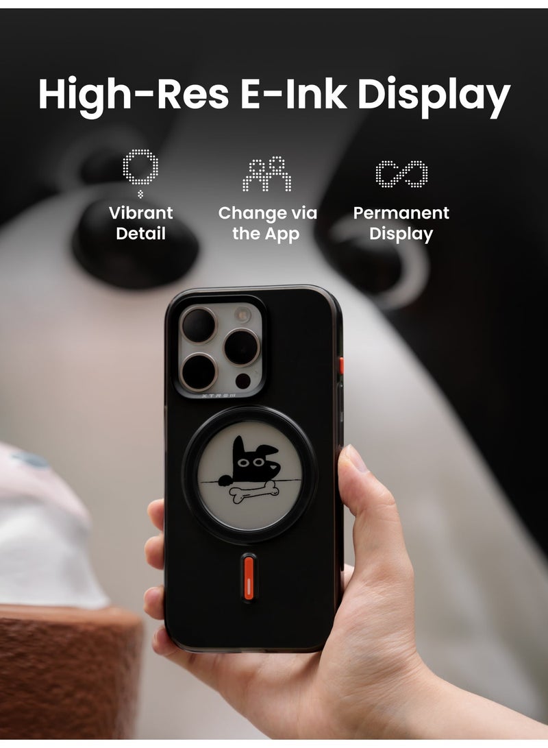 Xtrem iPhone 16 Magnetic NFC E-Ink Display Case – MagSafe Compatible Customizable Screen Cover with Wireless Charging Support – Unique Smart Back Cover | Oeli Xtrem - Black - Image 2