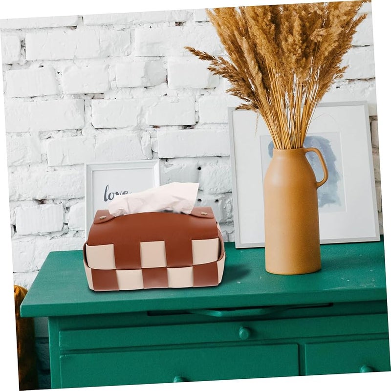 Brown Leather Tissue Box Cover Elegant Desktop Holder For Home And Car - Image 2