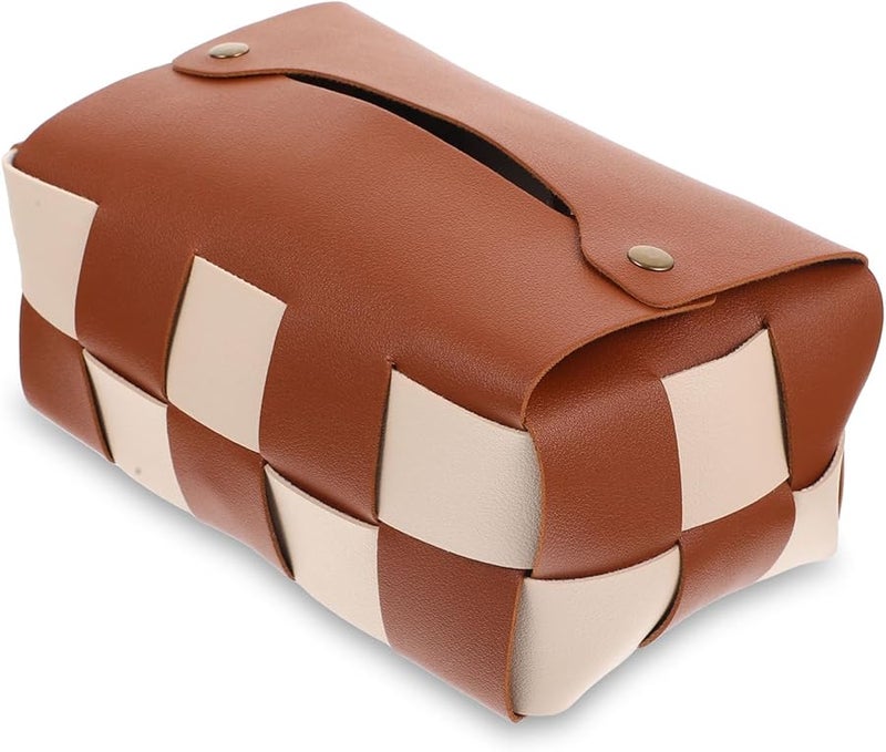 Brown Leather Tissue Box Cover Elegant Desktop Holder For Home And Car - Image 1