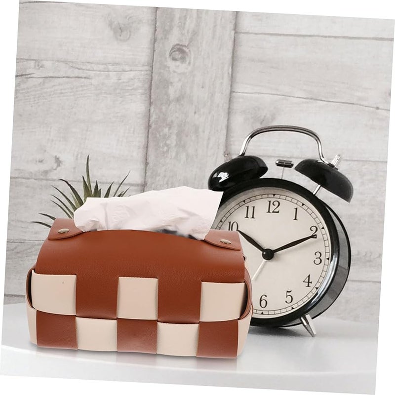 Brown Leather Tissue Box Cover Elegant Desktop Holder For Home And Car - Image 5