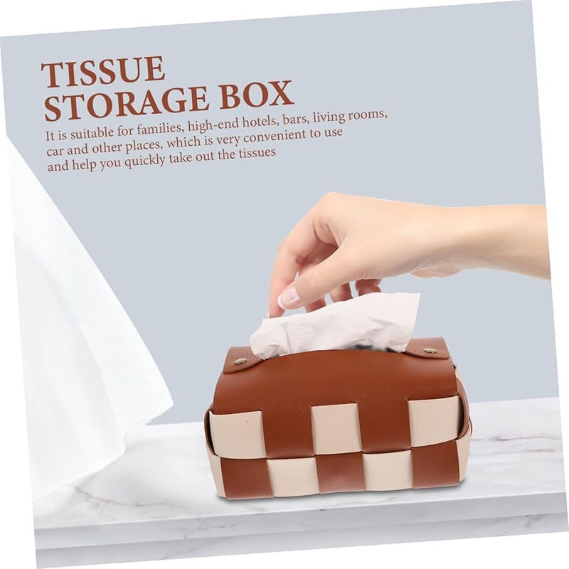 Brown Leather Tissue Box Cover Elegant Desktop Holder For Home And Car - Image 3