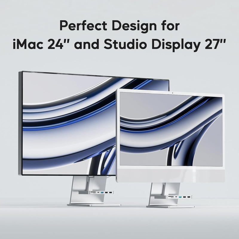 PULWTOP إكسسوارات iMac لأجهزة i-Mac 2021/2023/2024، محور USB C من لـ iMac مع USB A/C 10 جيجابت/ثانية، محور لـ M1/M3/M4، منفذي USB A 2.0، قارئ بطاقات SD/TF لـ iMac 24 بوصة وشاشة Studio Display 2 (فضي) - Image 3