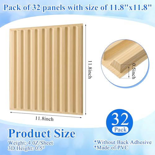 Nuanchu 32 Pcs 3D Wall Panels for Interior Wall Decor 12x12 Fluted Textured Oak Accent Tiles Waterproof Paintable for Living Room TV Background Bedroom Bathroom Gaming Room 32 Sq ft Coverage - Image 3
