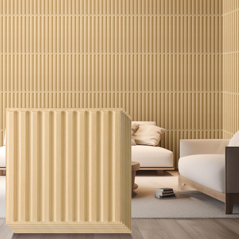 Nuanchu 32 Pcs 3D Wall Panels for Interior Wall Decor 12x12 Fluted Textured Oak Accent Tiles Waterproof Paintable for Living Room TV Background Bedroom Bathroom Gaming Room 32 Sq ft Coverage - Image 2