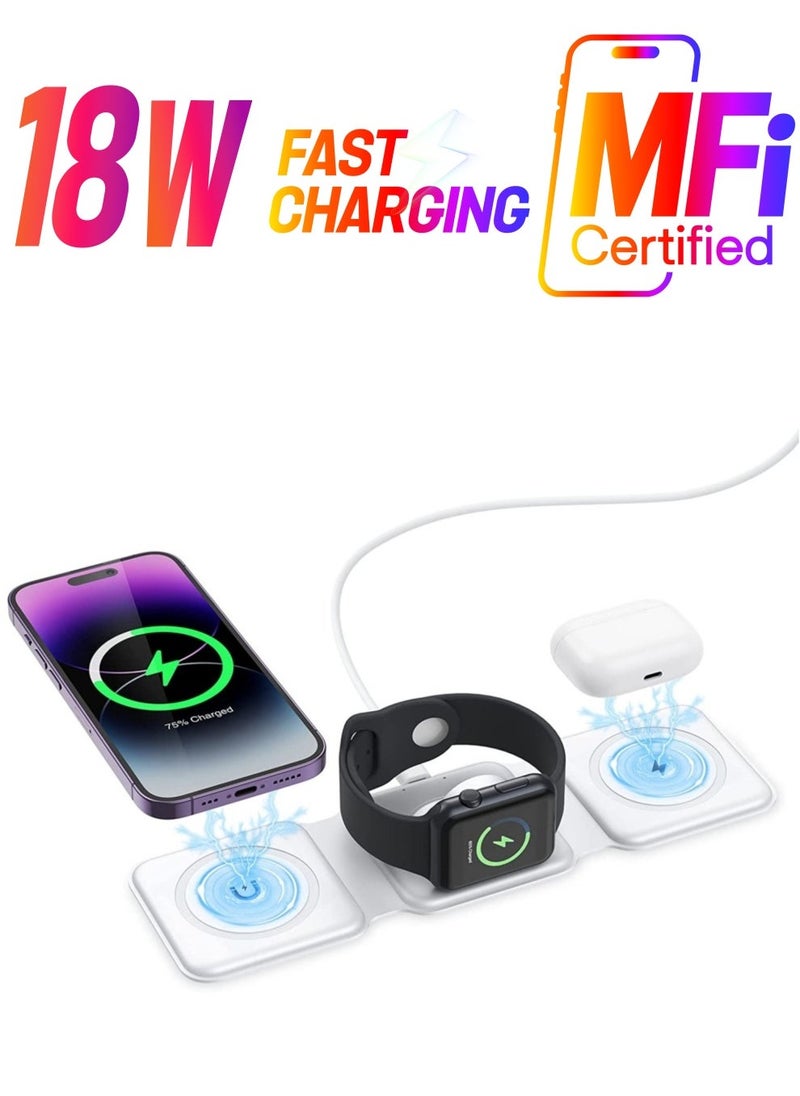 BGM 3 in 1 Wireless Charger, Foldable Magnetic Charger Station, 18W Fast Wireless Charging Pad, Compatible with iPhone 14/13/12/11, Samsung Galaxy, AirPods, Google Pixel, Apple Watch  - Image 1
