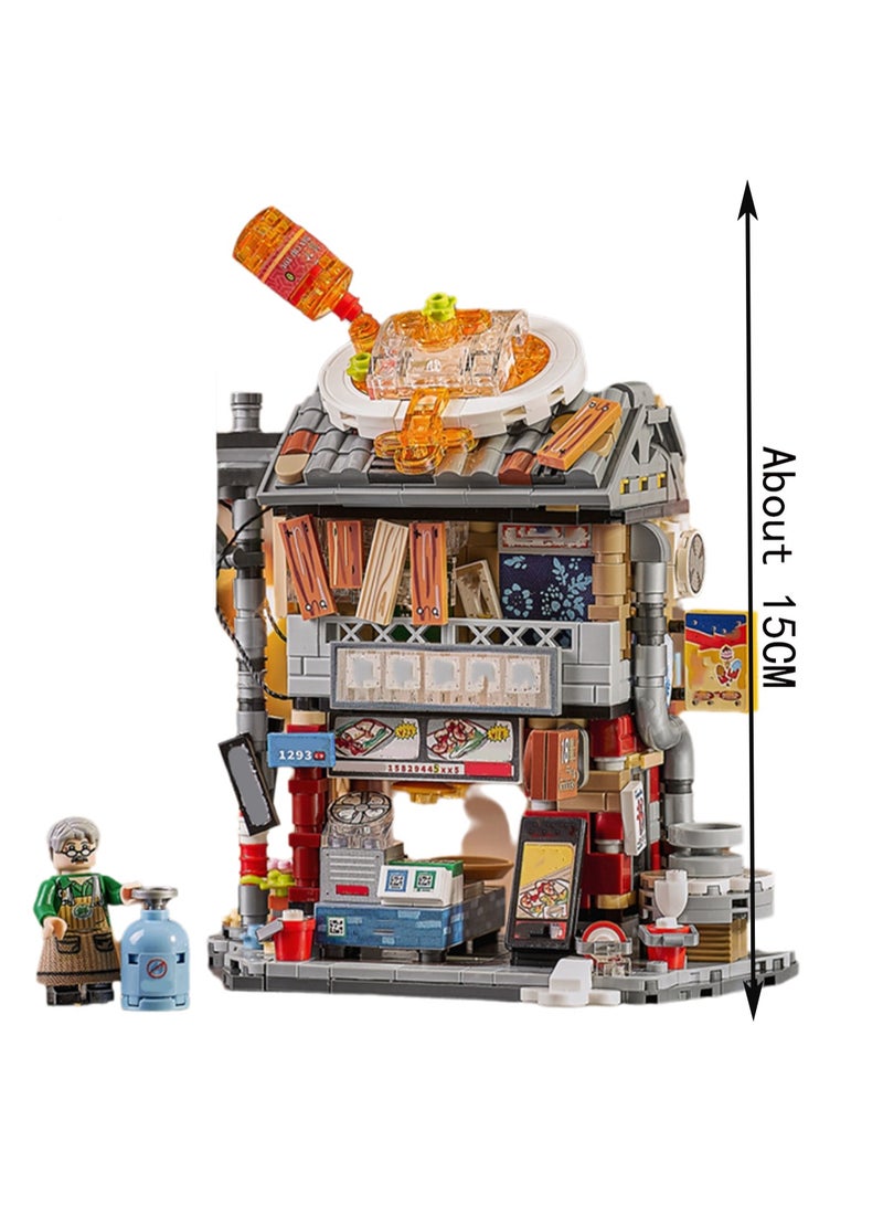 733pcs Rice Noodle Shop, Street Series Model Set Building Blocks Creative Diy Simulation Collection Building Assembly Toys Children Adult Home Decoration - Image 2