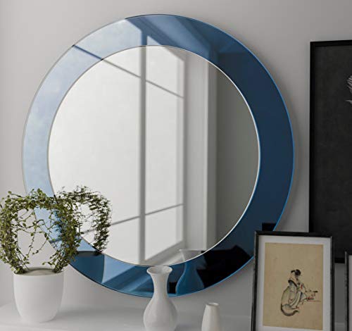 SDG Albait Round Frameless Wall Mount Glass Mirror Blue 22 x 22 inch