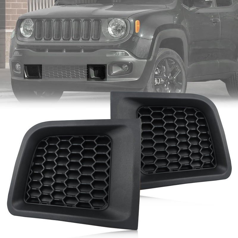 PGTOPONE 2PC Front Kidney Grilles Bezel Cover Kit for Jeep Renegade 201520181 Pair Left Right Black Bumper Grille Insert BLACK STYLE