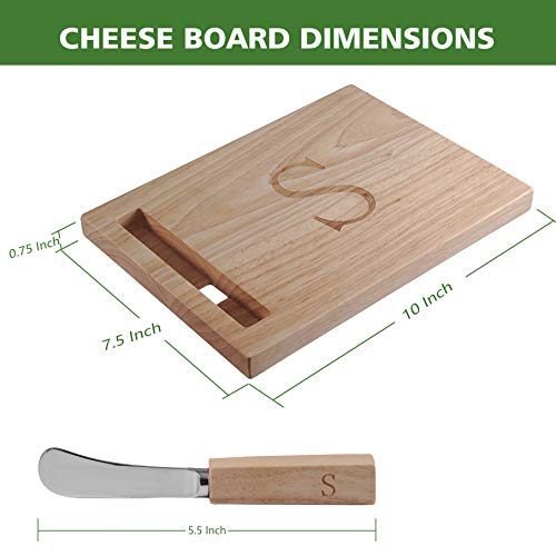 Miicol Wood Charcuterie Board, Monogram Cheese Board 10 Inch, Personalized Initial Cutting Board with Spreader, Unique Housewarming Gift, Ideal for Kitchen, Home, Letter S - Image 3