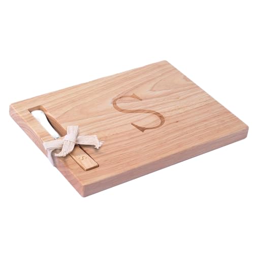 Miicol Wood Charcuterie Board, Monogram Cheese Board 10 Inch, Personalized Initial Cutting Board with Spreader, Unique Housewarming Gift, Ideal for Kitchen, Home, Letter S - Image 1