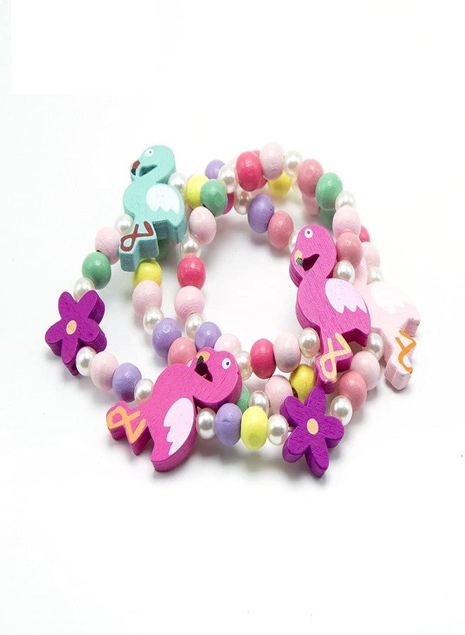 El Regalo Kids/Toddlers/Girls Wooden Beads Handmade Necklace & Bracelet Jewelry Sets (1 Necklace & 1 Bracelet) : Kids Princess Jewelry Set (Flamingo Kids Jewelry Set) - Image 4