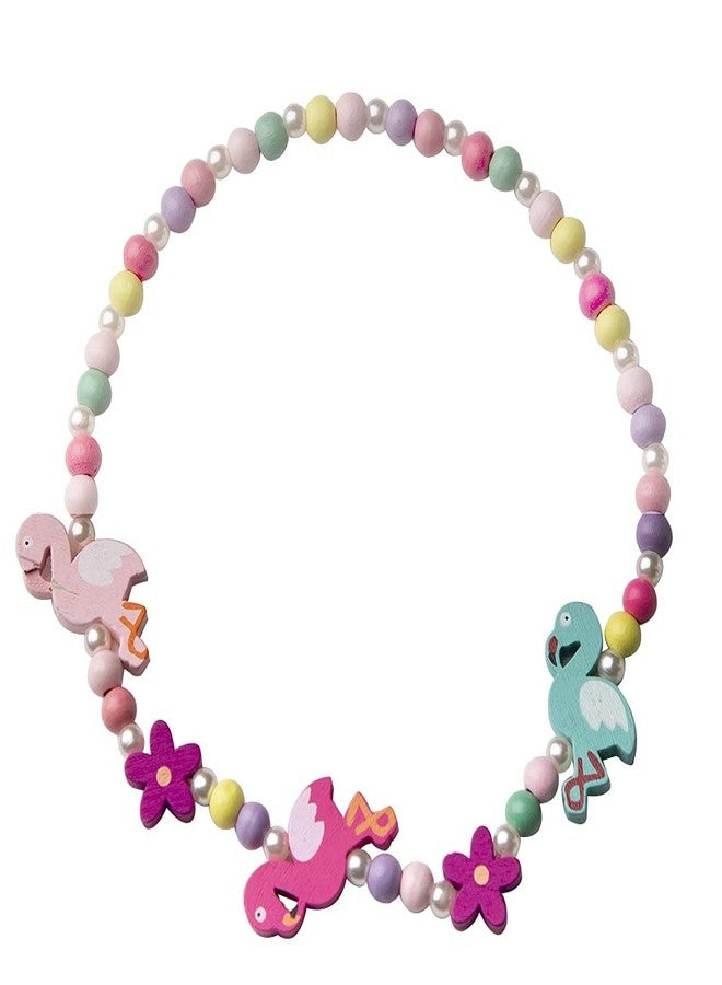 El Regalo Kids/Toddlers/Girls Wooden Beads Handmade Necklace & Bracelet Jewelry Sets (1 Necklace & 1 Bracelet) : Kids Princess Jewelry Set (Flamingo Kids Jewelry Set) - Image 2