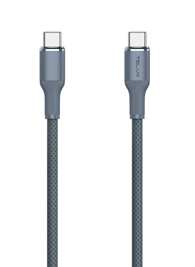 TELUX SWIFTX USB-C to USB-C Charging Cable 1m, 100W PD Fast Charging, Wear-Resistant Nylon Braid, Broad Compatibility, 10000+ Bend Lifespan, 480Mbps Data Transfer, Grey - Image 1