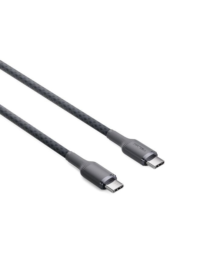TELUX SWIFTX USB-C to USB-C Charging Cable 1m, 100W PD Fast Charging, Wear-Resistant Nylon Braid, Broad Compatibility, 10000+ Bend Lifespan, 480Mbps Data Transfer, Grey - Image 2