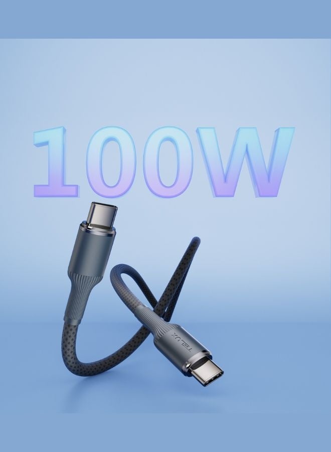 TELUX SWIFTX USB-C to USB-C Charging Cable 1m, 100W PD Fast Charging, Wear-Resistant Nylon Braid, Broad Compatibility, 10000+ Bend Lifespan, 480Mbps Data Transfer, Grey - Image 3