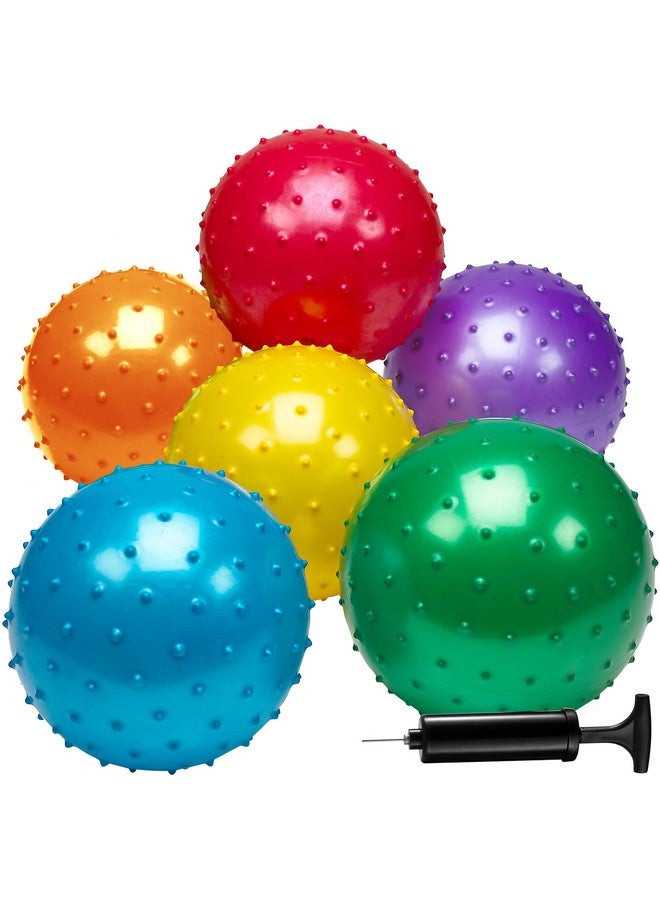Bedwina Knobby Balls - (Pack of 6) Bulk 7 Inch Sensory Balls and Spiky Massage Stress Balls for Toddlers, with Pump, Fun Bouncy Toddler Balls for Kids Party Favors, Stocking Stuffers - Image 1