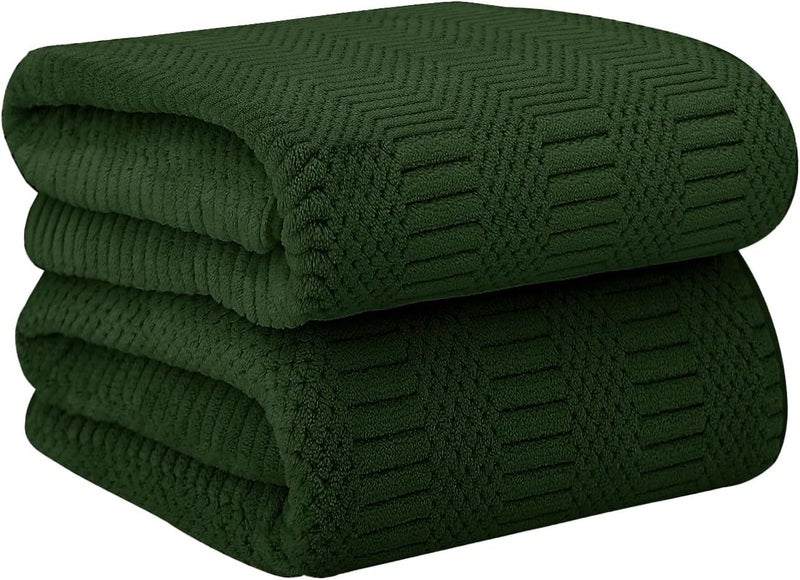 JML Microfiber Bath Towels, Large Bathroom Towel for Adult, Pack of 2, 30" x 60", Soft, Super Absorbent and Fast Drying, Use for Hair Wrap, Sport, Fitness, Yoga, Diamond Cross Grid Olive-Green - Image 1