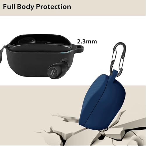 EasyBee [2 Pack] easyBee Case Compatible with JBL Vibe Buds 2 / JBL Vibe Buds Bluetooth Headphone Charging Cover with 2 Keychain, Soft Liquid Silicone Ultra Thin Shockproof Protective Kit - Black Blue - Image 4