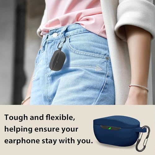 EasyBee [2 Pack] easyBee Case Compatible with JBL Vibe Buds 2 / JBL Vibe Buds Bluetooth Headphone Charging Cover with 2 Keychain, Soft Liquid Silicone Ultra Thin Shockproof Protective Kit - Black Blue - Image 3