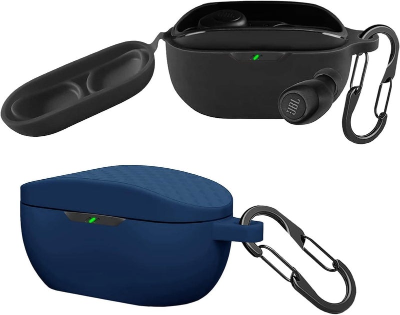EasyBee [2 Pack] easyBee Case Compatible with JBL Vibe Buds 2 / JBL Vibe Buds Bluetooth Headphone Charging Cover with 2 Keychain, Soft Liquid Silicone Ultra Thin Shockproof Protective Kit - Black Blue - Image 1