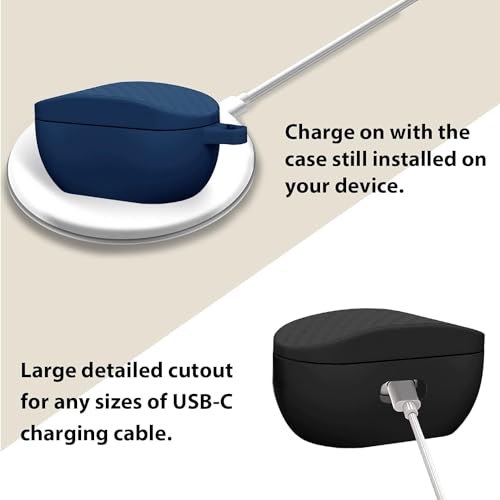EasyBee [2 Pack] easyBee Case Compatible with JBL Vibe Buds 2 / JBL Vibe Buds Bluetooth Headphone Charging Cover with 2 Keychain, Soft Liquid Silicone Ultra Thin Shockproof Protective Kit - Black Blue - Image 5