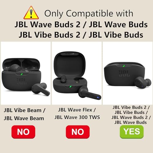 EasyBee [2 Pack] easyBee Case Compatible with JBL Vibe Buds 2 / JBL Vibe Buds Bluetooth Headphone Charging Cover with 2 Keychain, Soft Liquid Silicone Ultra Thin Shockproof Protective Kit - Black Blue - Image 2