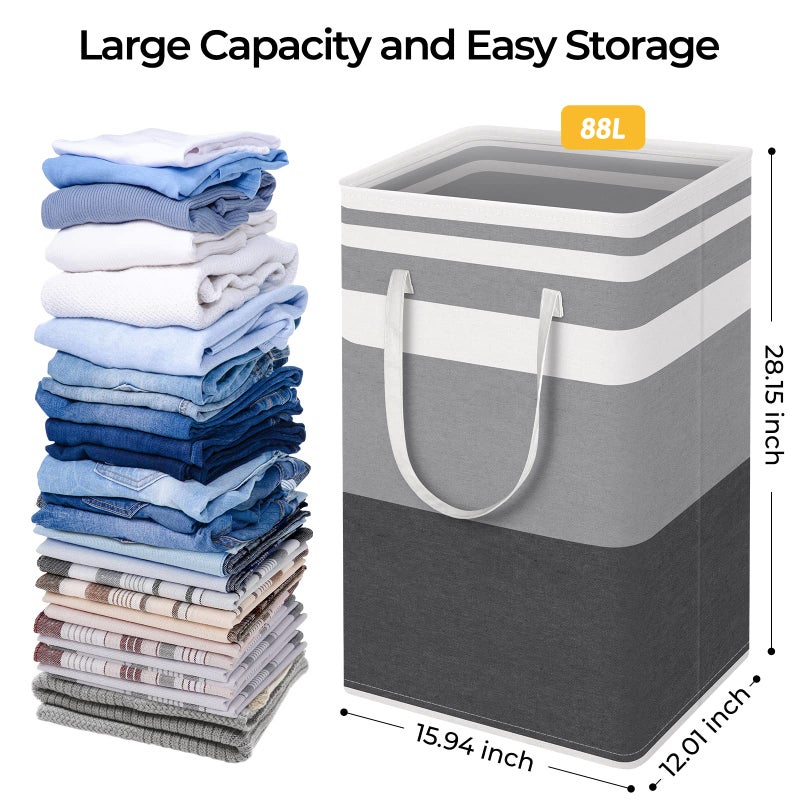 HomeHacks 2-Pack Large Laundry Basket, Waterproof, Freestanding Laundry Hamper, Collapsible Tall Clothes Hamper with Extended Handles for Clothes Toys in the Dorm and Family Gradient Grey, 88L - Image 4