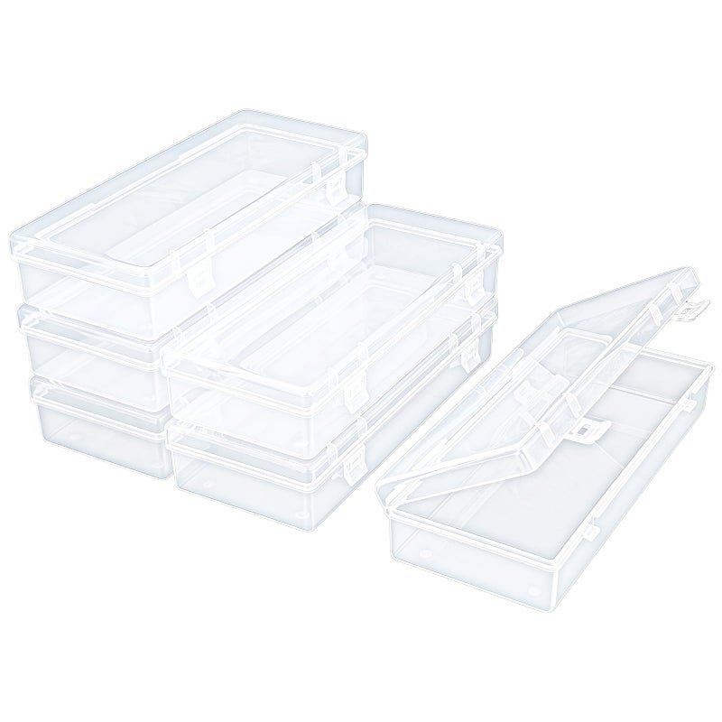 Thintinick 6 Pack Rectangular Clear Plastic Storage Containers Box with Hinged Lid for Beads and Other Small Craft Items (6.1 x 2.56 x 1.18 inch) - Image 1