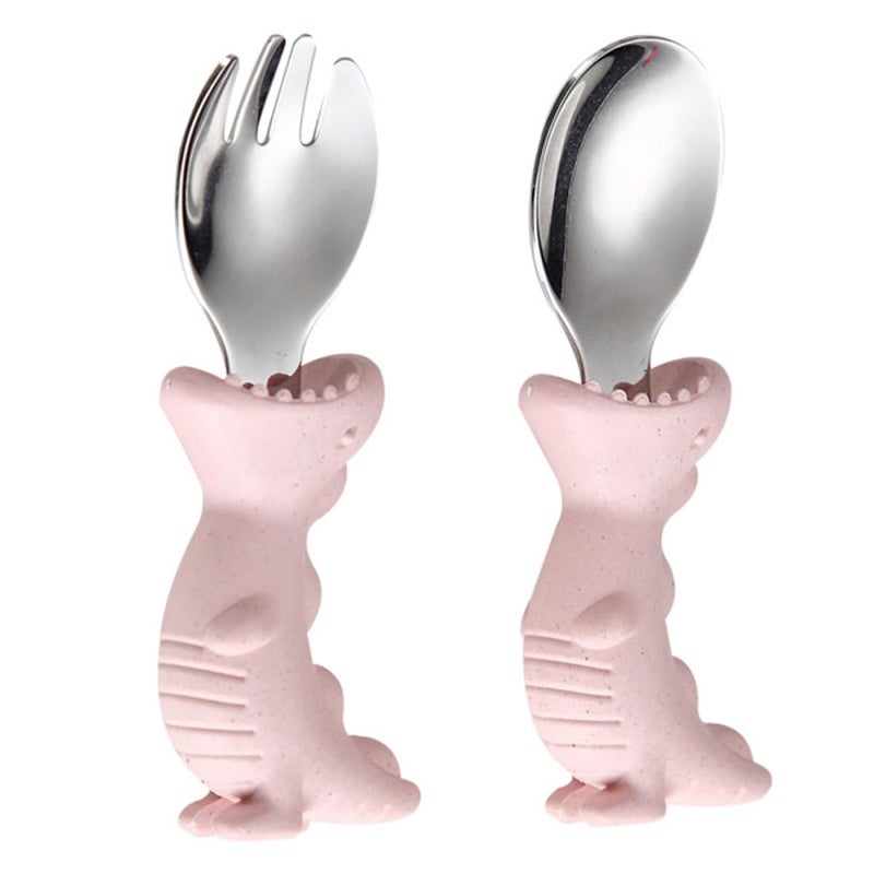 2Pcs Dinosaur Shaped Stainless Steel Kids Fork And Spoon Set For Boys And Girls - Image 2