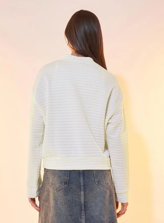 Take Two Textured Zip Up Bomber Jacket with Dropped Shoulder
