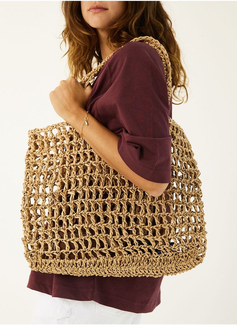 In Your Shoe Beige Net Tote Bag 
