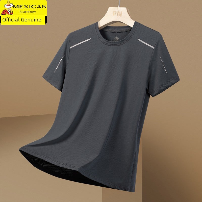 Scarecrow summer short-sleeved T-shirt men's ice silk ultra-thin base shirt top loose plus-size sports men's T-shirt - Image 1