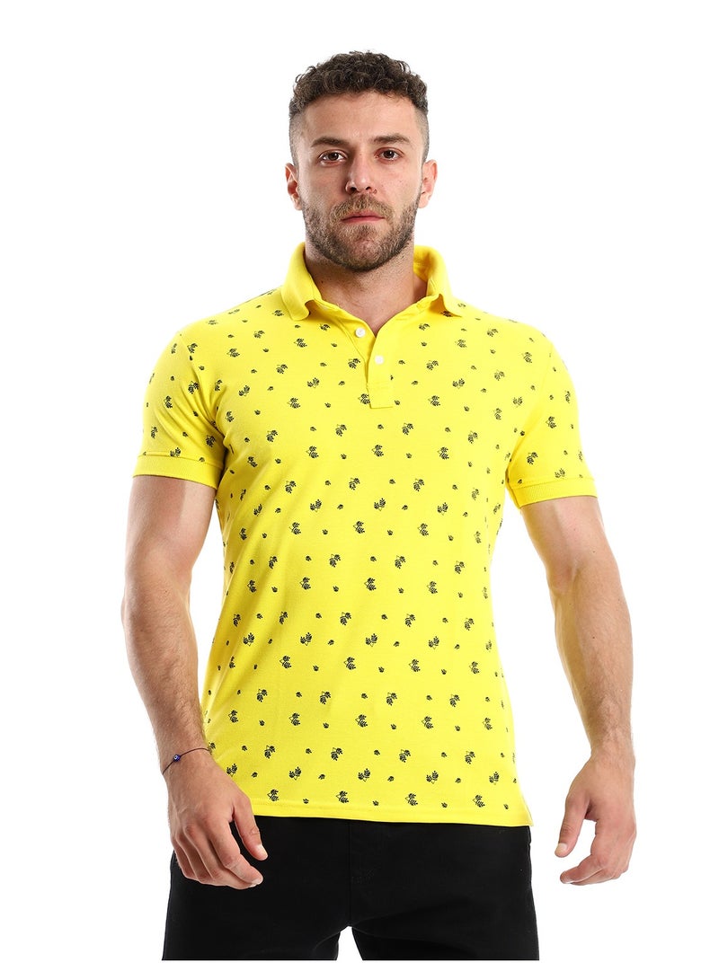 Andora Printed Turn Dow Collar Yellow Polo Shirt  - Image 1