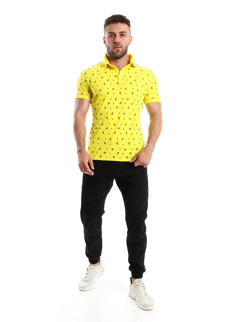 Andora Printed Turn Dow Collar Yellow Polo Shirt  - Image 5