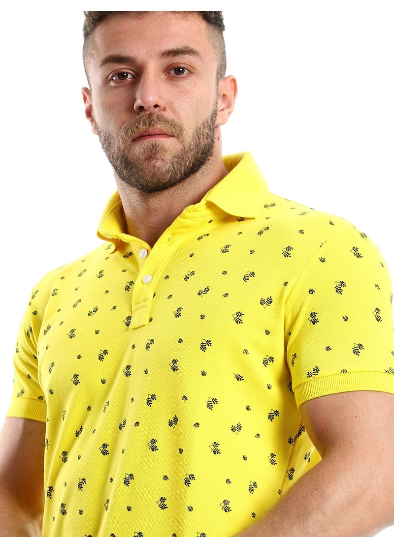 Andora Printed Turn Dow Collar Yellow Polo Shirt  - Image 4