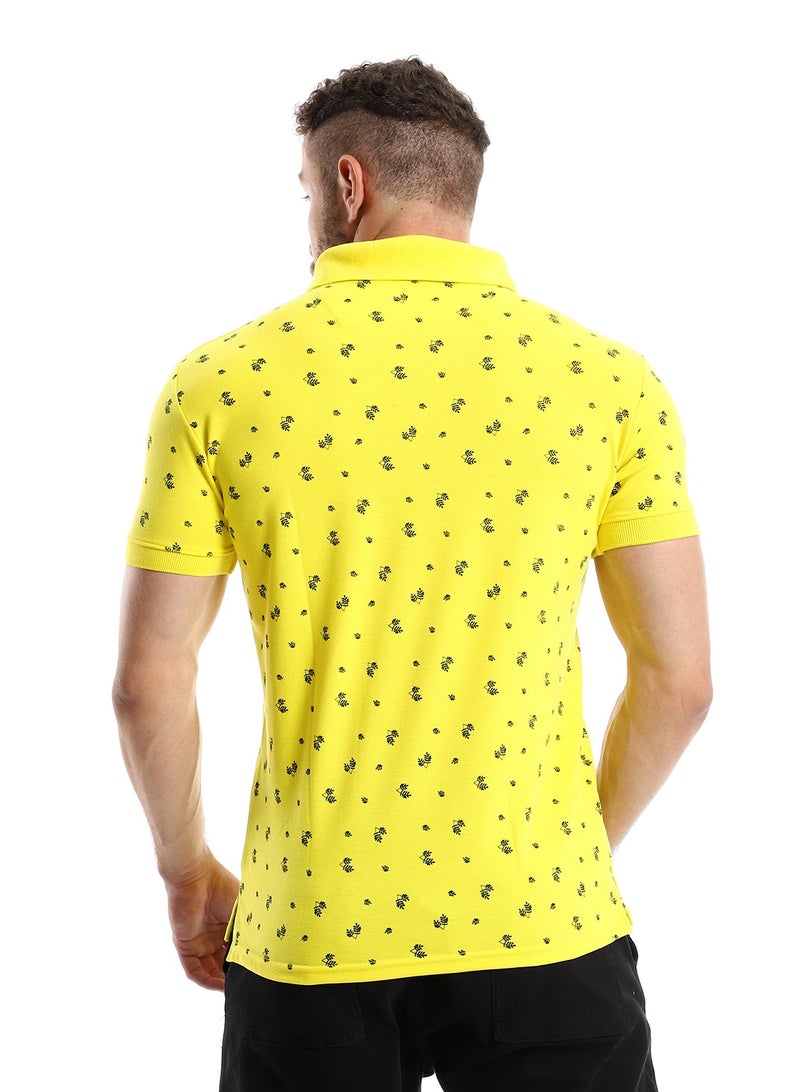 Andora Printed Turn Dow Collar Yellow Polo Shirt  - Image 3