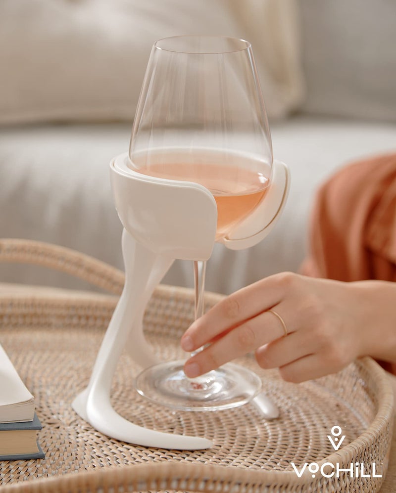 VoChill Stemmed Wine Glass Chiller | Smart & stylish | Radically cool wine tool – keeps wine perfectly chilled in your glass | Refreezable Chill Cradle actively chills (Quartz, Single VoChill) - Image 3