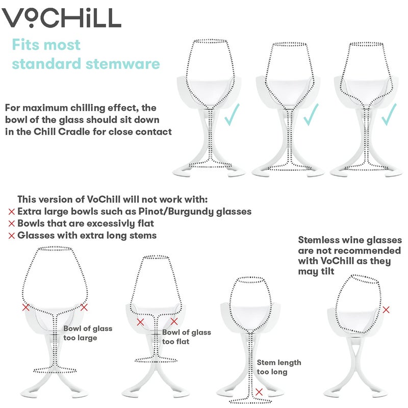 VoChill Stemmed Wine Glass Chiller | Smart & stylish | Radically cool wine tool – keeps wine perfectly chilled in your glass | Refreezable Chill Cradle actively chills (Quartz, Single VoChill) - Image 5