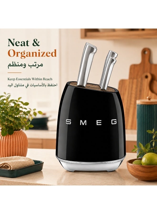 سميج طقم سكاكين SMEG بتصميم الخمسينيات مع حامل، 6 قطع، ستانلس ستيل ألماني، أسود - Image 5