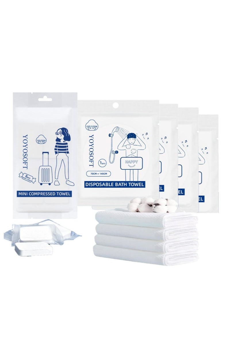SISGL مجموعة مناشف استحمام قابلة للاستخدام مرة واحدة تعبئة فردية منشفة استحمام 70x140 سم ومنشفة وجه 24x30 سم منشفة جسم محمولة من القطن النقي للبشرة الحساسة ومثالية للحمام وصالة الألعاب الرياضية والفندق والسبا - Image 1