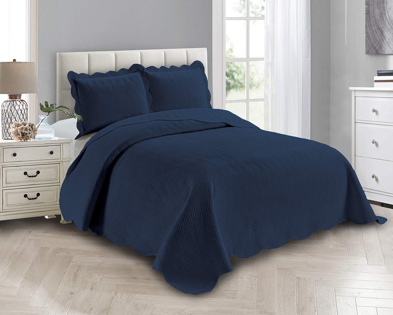 Linen Plus Luxury Oversized Coverlet Embossed Bedspread Set Solid Navy Blue KingCalifornia King Bed Cover New  Ashley