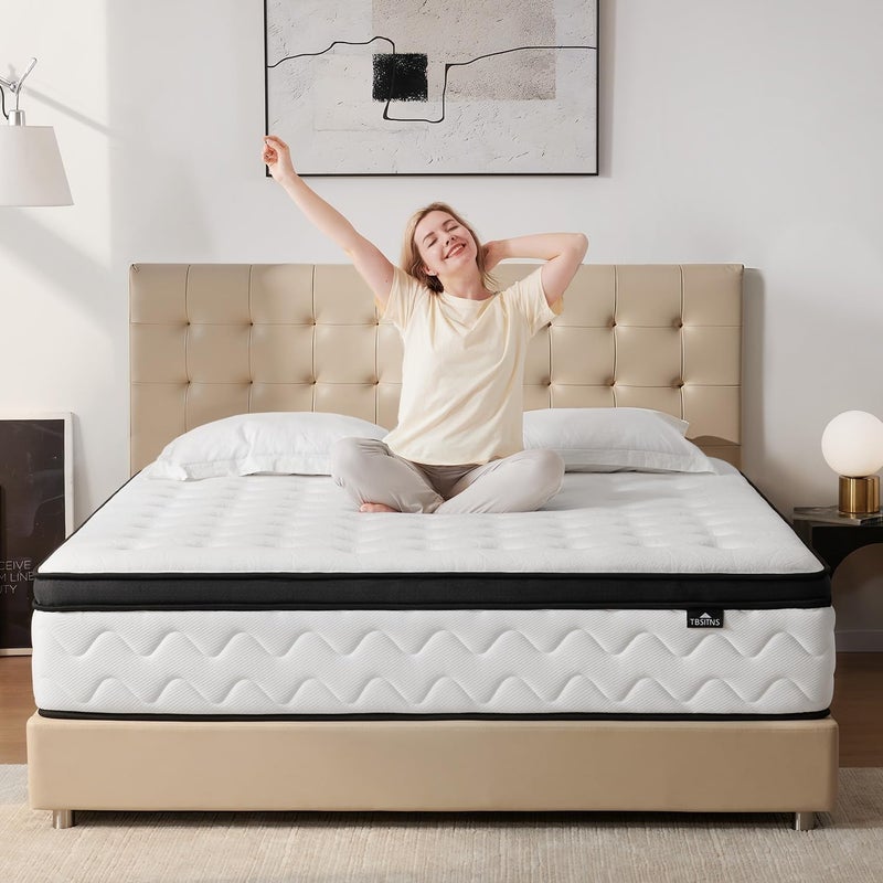 Hybrid Mattress in a Box, Gel Memory Foam, Independent Pocket Springs, High Elasticity and Pressure Relief Design, Breathable and Soft, Medium Hardness - Image 1