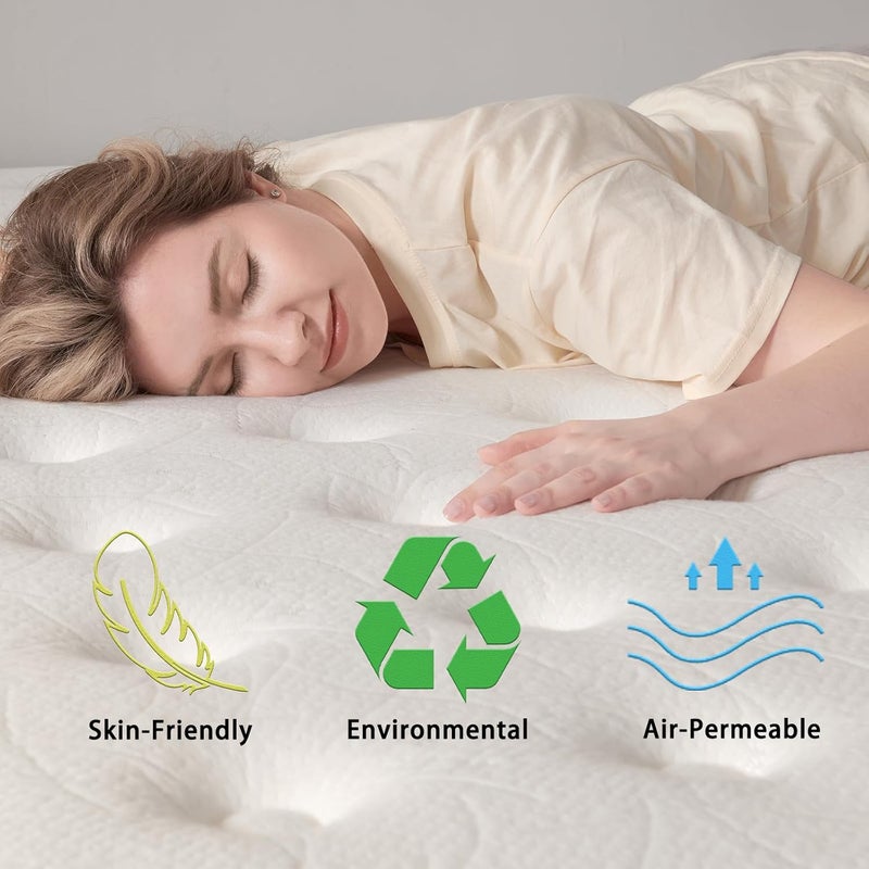 Hybrid Mattress in a Box, Gel Memory Foam, Independent Pocket Springs, High Elasticity and Pressure Relief Design, Breathable and Soft, Medium Hardness - Image 5